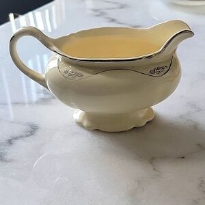 Homer Laughlin "Virginia Rose" Gravy Boat Cream Ceramic Gravy Boat with Silver